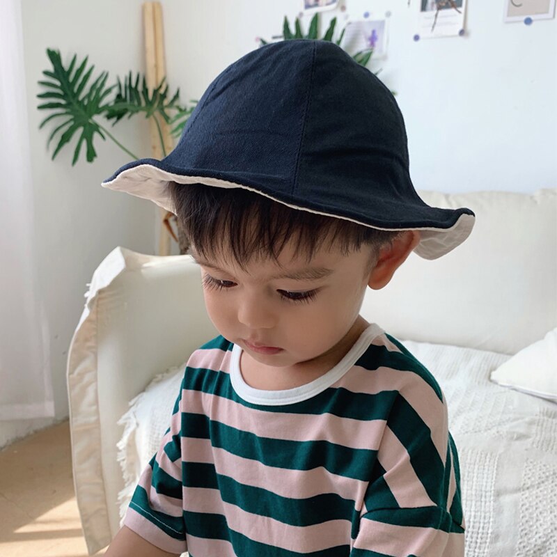 Barn pojkar tjejer sommar sol hattar enfärgade bomull baby hattar strand hatt hink hattar