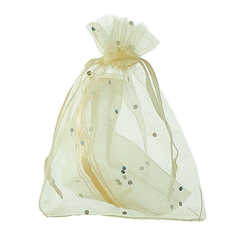 50PCs Licht Beige Pailletten Organza Bag XMAS Candy Bags Organisator Voor Sieraden Tassen Voor Verpakking EEN