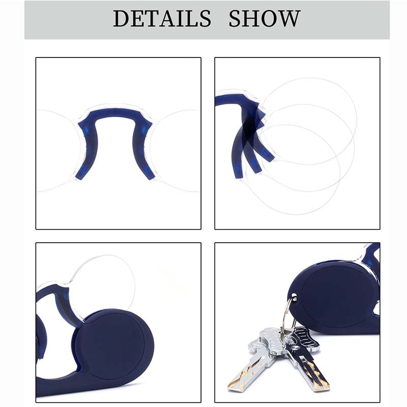 Juli clip neus leesbril mini opvouwbare leesbril heren en dames gemakkelijk mee te nemen met sleutelhanger etui prince-nez glas 5003