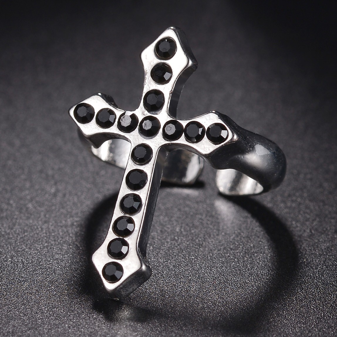 Bague croix noire Vintage pour femmes, gothique, Punk, Steampunk, jésus, pour hommes, fille et garçon, fête, bijoux masculins à la: Black