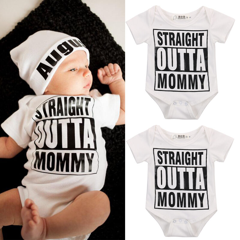 0-18M Casual niños niñas niños manga larga fuera de letra de impresión mono de algodón trajes de una sola pieza ropa