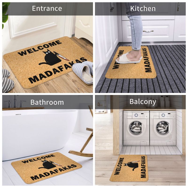 Brauch willkommen Madafakas Schwarz Katze mit Kinfe Fußmatt Anti-Rutsch Küche Badezimmer matt Wohnzimmer Tür Boden Eingang Teppich Teppich