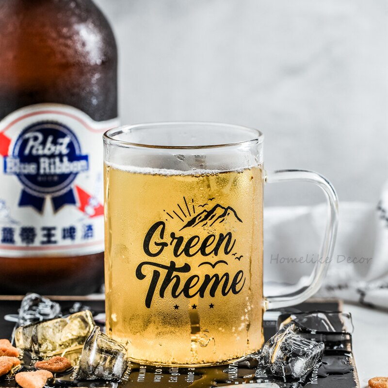 480ml Glazen Bier Mok - Transparant met Engelse Opdruk - Hittebestendig Drinkgerei