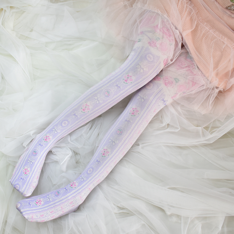 Japanse stijl 80D Zoete Lolita panty witte roos patroon stockSilk kousen 1 order = 1 pc: Default Title