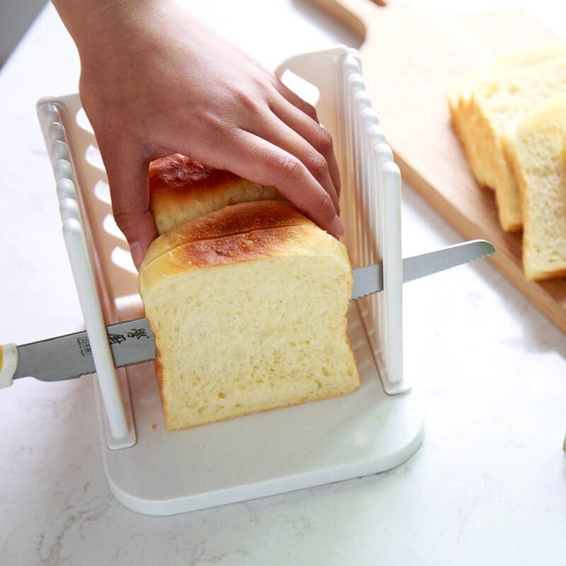 Plast foldbar og justerbar brødskiver plast splejsning toast loaf cutter rack udskæring køkken bagning tilbehør værktøj
