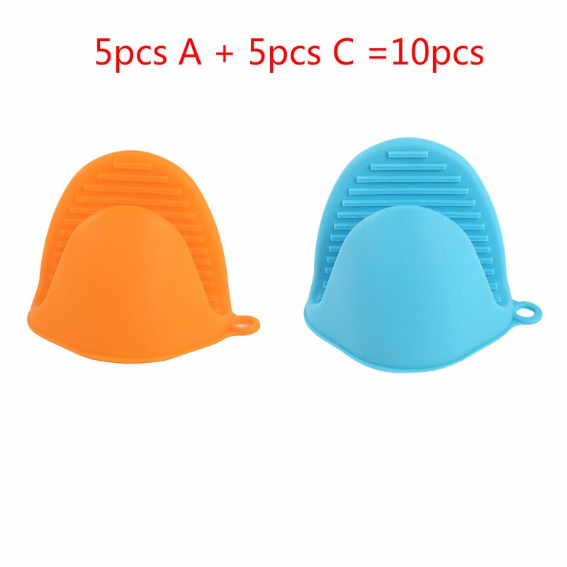 Silicone Heat Resistant Oven Mitts Kitchen Cooking Gadgets Baking Gloves Insulation Non Stick Anti-slip Pot Bowel Holder Clip: 5pcs A 5pcs C
