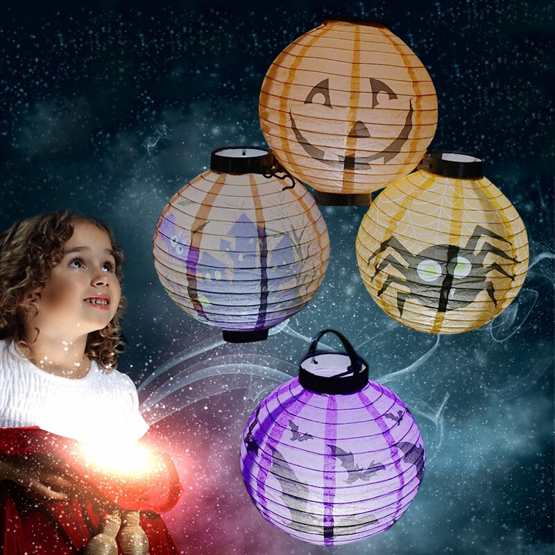 Halloween LED citrouille lanterne horreur lueur araignée crâne chauve-souris lampe à LED Halloween maison fête suspendus lustre décoration