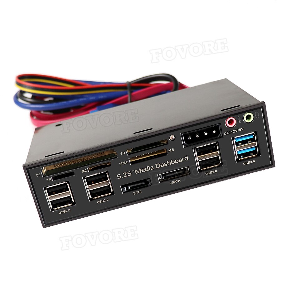 Multifuntion 5.25" Media Dashboard Card Reader USB 2.0 USB 3.0 20 pin e-SATA SATA Front Panel