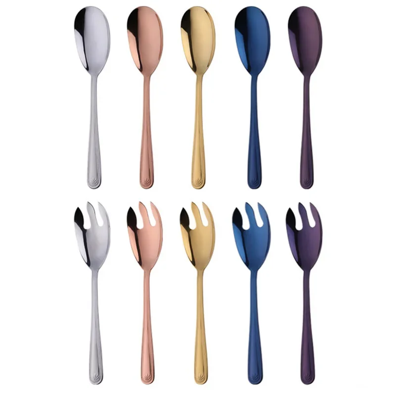 Stainless Steel Gold Salad Spoons Fork Cutlery Set Large Mixing Food Server Pasta Utensils Dinnerwar Kitchen Tableware Kit