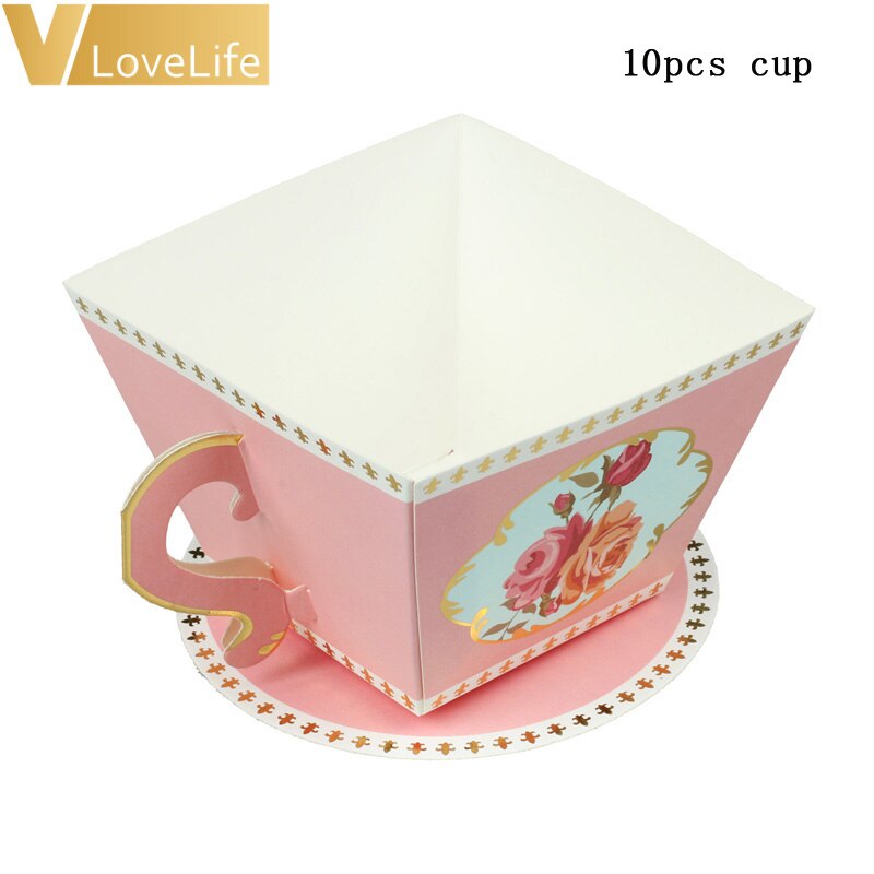10Pcs Paper Box Pink Blue Tea Cup Teapot Candy Birthday Party Supplies Baby Shower Decoration Packaging Box: pink cup