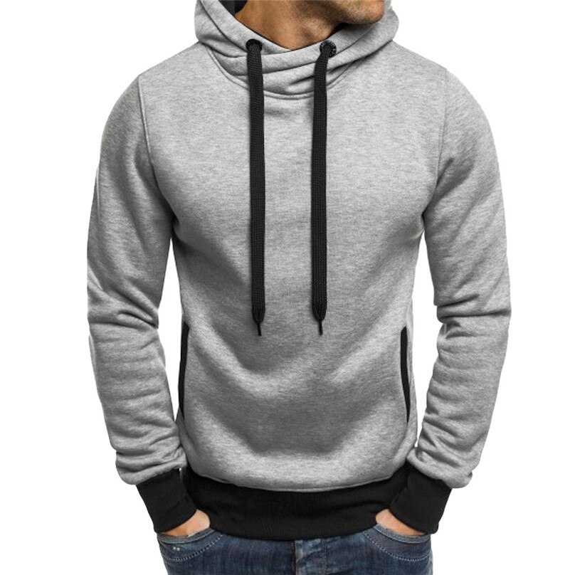 Otoño Invierno suéter de Casual de los hombres Pullover de Color puro Sudadera con capucha de manga larga Sweatershirt camisetas #4o17