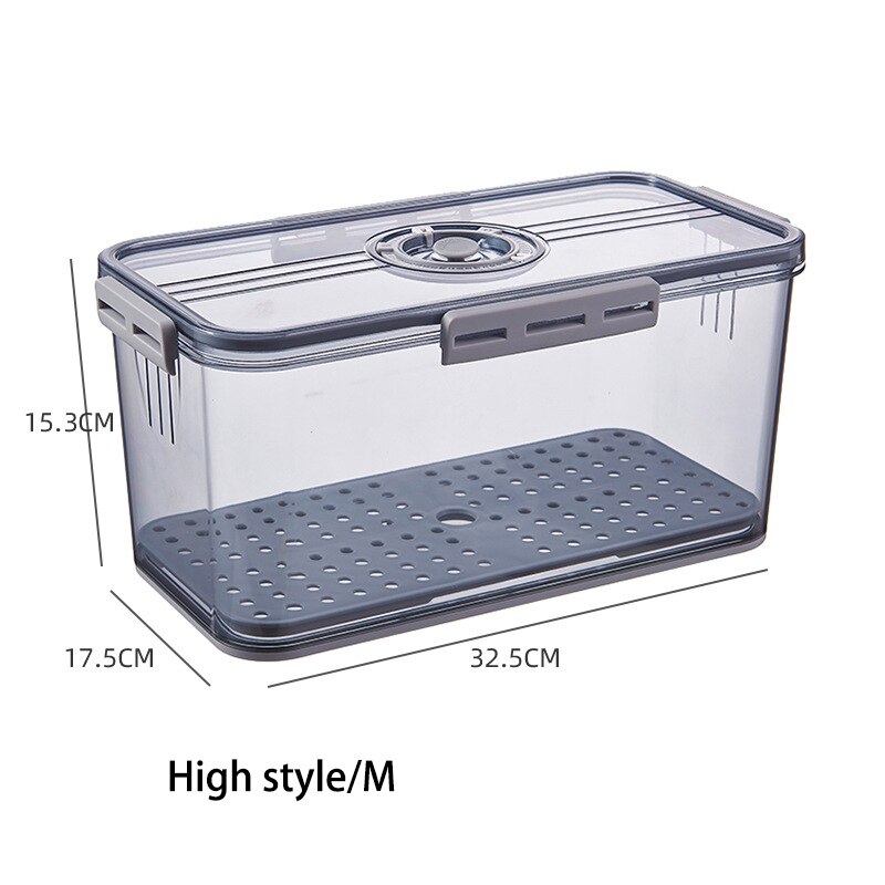 Timekeeping Refrigerator Food Storage Box with Lid Thickened PET Plastic Storage Containers Fruit Egg Vegetable Meat Fresh Box: High Style-Gray-M