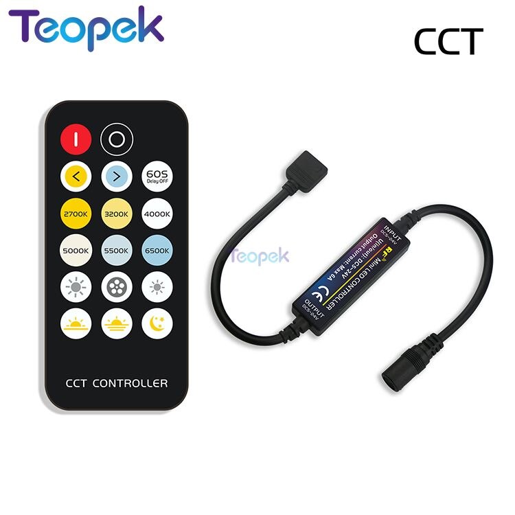 LED Strip Controller with RF Wireless Remote DC5V 12V 24V 6A for Single Color Dual White RGB RGBW RGB+CCT Strip Light controller