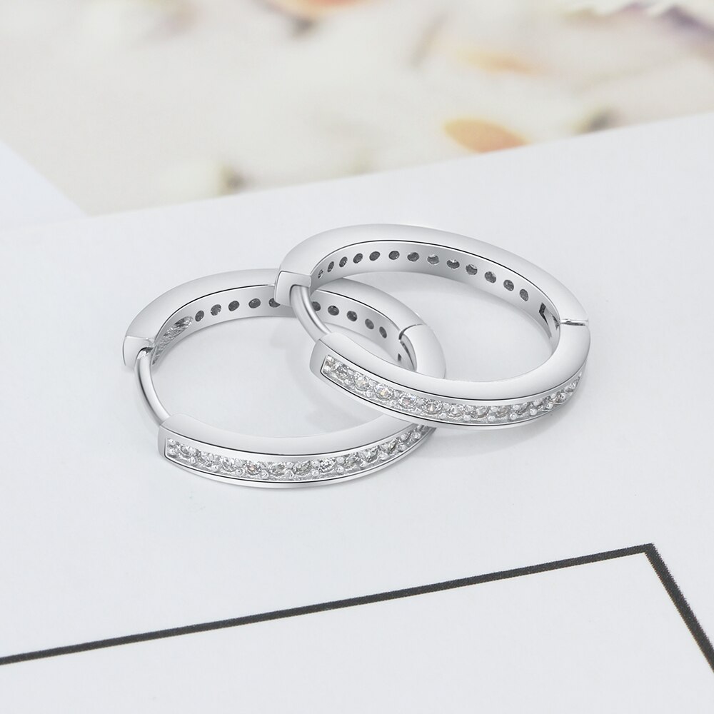 Classic 925 Sterling Silver Round Hoop Earrings for Women Cubic Zirconia Paved Circle Earrings Silver 925 Jewelry Wedding