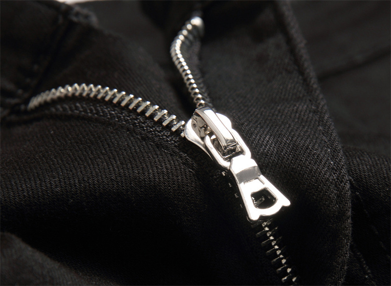 Pantalones vaqueros con remaches de Metal para hombre, Vaqueros rotos con agujeros, ropa de calle a la , Pantalones rectos ajustados elásticos Punk Rok