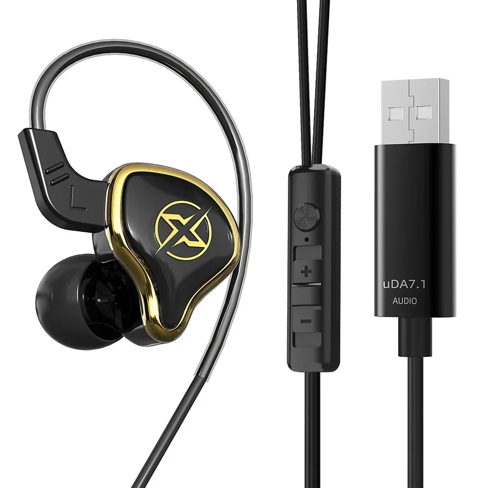 HiFi 7.1 Stereo Sound in-Ear Game Wired Earphones Desktop Gaming Headset Music Earbuds Suitable for Karaoke/live/recording: black