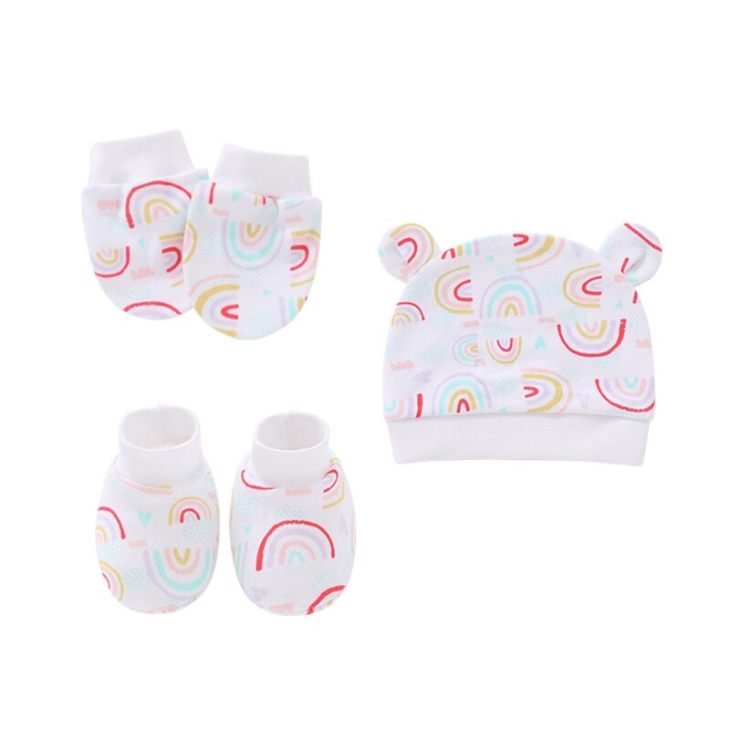 Baby Anti Krassen Katoenen Handschoenen + Oren Hoed + Voet Cover Set Wanten Sokken Beanie A2UB: 5