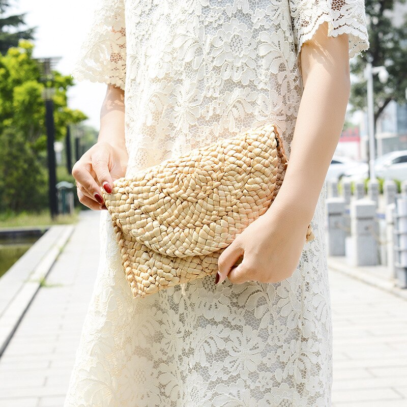 Bohemia Beach Bag Women Summer Straw Knitted Handbag Messenger Long Bag Day Clutch