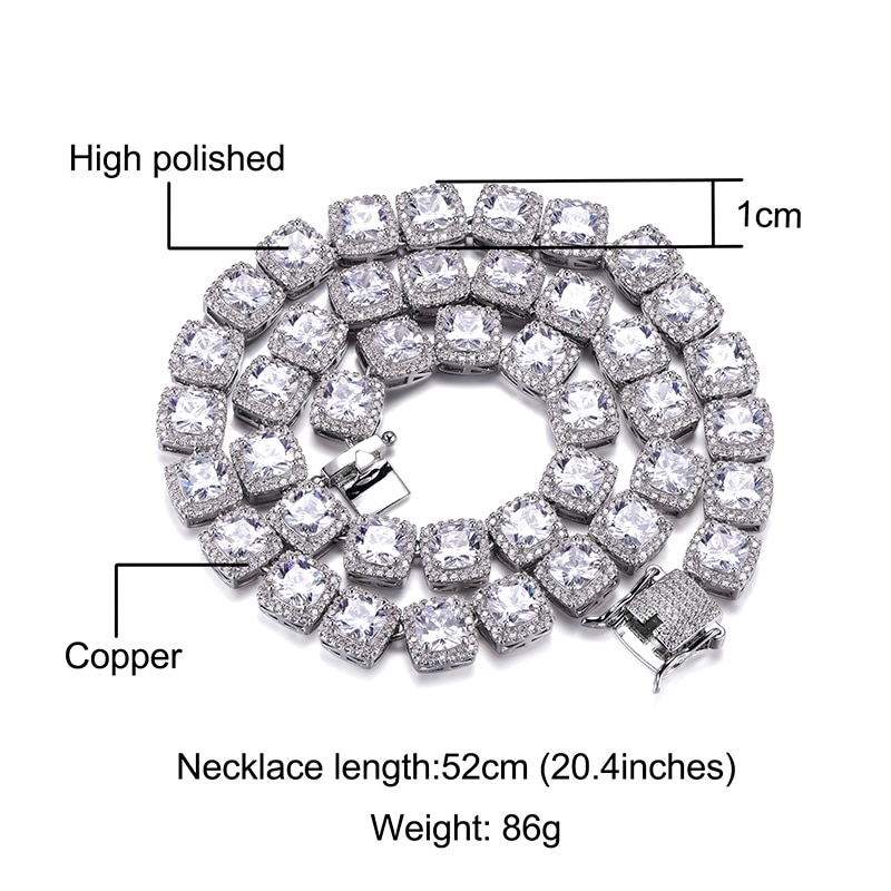Hip Hop 10Mm Bling Zirconia Iced Out Armband Ketting Geometrische Vierkante Aaa Cz Steen Tennis Ketting Voor Mannen vrouwen Sieraden