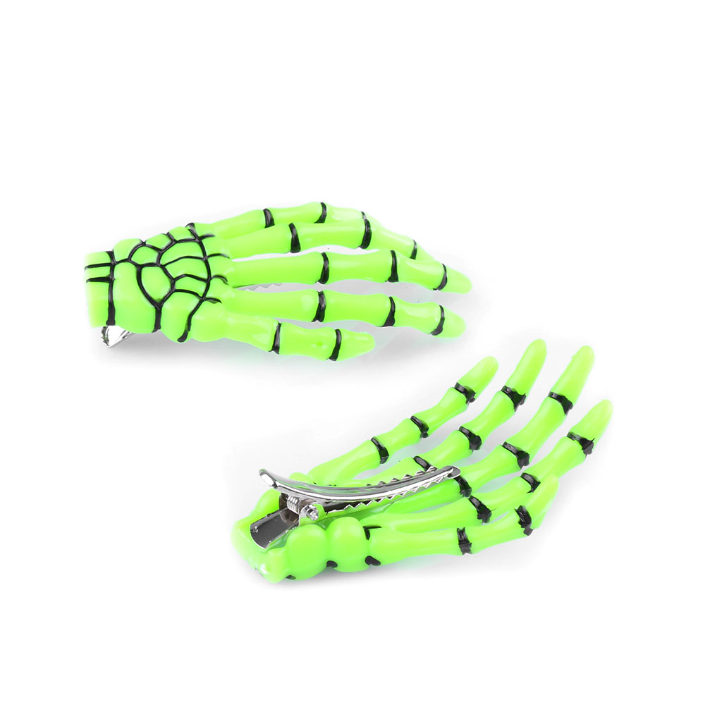 Horquilla de hueso de mano de calavera para Mujer, pinzas para el cabello de esqueleto fantasma, accesorios para el cabello, 2 piezas por juego: YELLOW