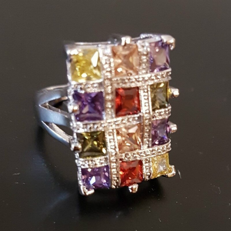 Multicolor Prinses Crystal Ring Voor Vrouwen Anel Trouwringen Regenboog Kleur Steen Ring Anillo Sieraden Party Rings