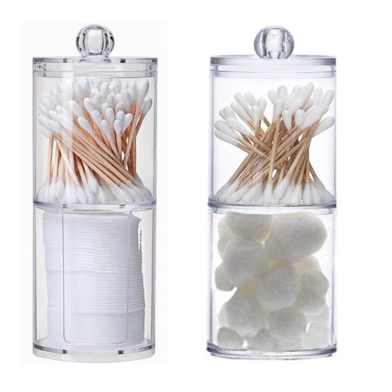 Remover Box Makeup Storage Organizer Cotton Swab Storage Bamboo Cover Acrylic Round Container Cotton Puff Storage Box Makeup