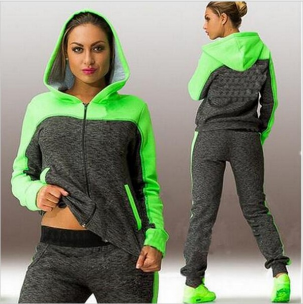 Patchwork Hooded Zipper Suit Set Women Tracksuit Two-piece Sport Style Outfit Jogging Sweatshirt Fitness Lounge Sportwear