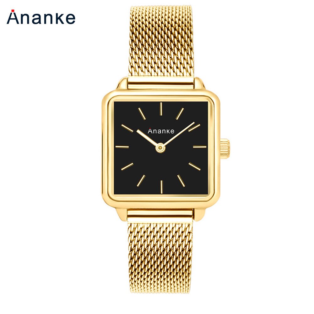Ananke – montres à Quartz pour femmes, en acier inoxydable, bracelet en maille, étanche, carré or Rose, cadran Simple, AN25: AN2523