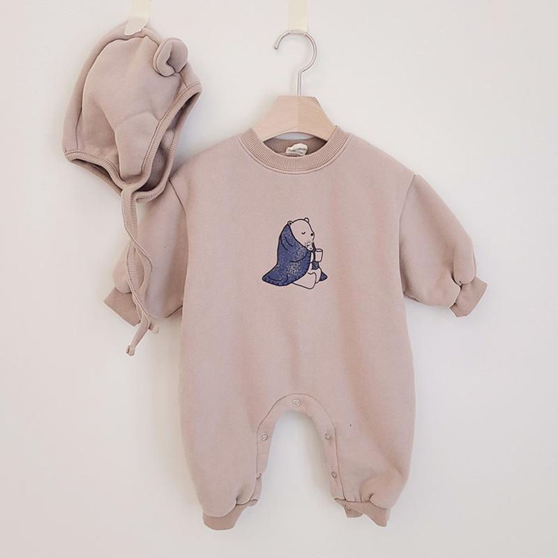 herbst Neue Baby-Karosserie Niedlichen Bären Druck Gesamt Für Kleinkind Mädchen Kleidung Kleinkind Langarm Onesie + Hütte: Braun / 9M  73cm