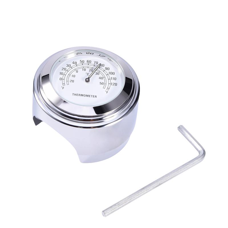 Universele Waterdichte 7/8 "Motorcycle Stuur 22-25mm Mount Temp Thermometer Klok Moto Horloge voor Harley Motorfietsen Accessoires: Thermometer-white