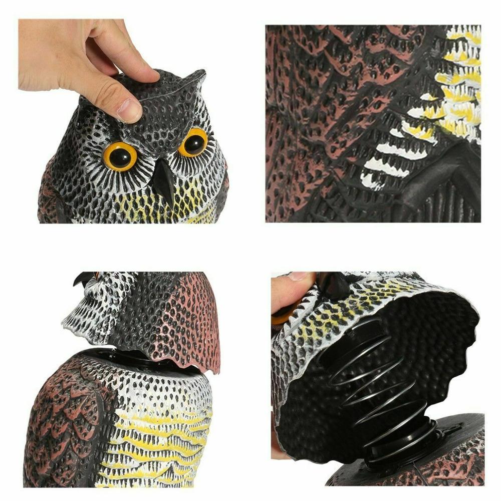 Bird Scarer 360°Rotate Head Sound Owl Decoy Protection Repellent Pest Control Scarecrow Garden Yard Move Decor