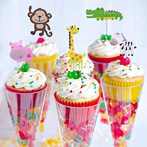 7Pcs Jungle Safari Animal Cupcake Toppers Cake Picks Animal Cake Toppers for Kids Birthday Party Baby Shower Cake Decorations
