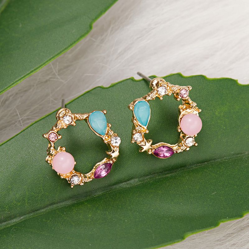 Nueva joyería de novedosa coreana, pendientes bonitos y frescos con forma de gota de aceite y flor, pendientes de cristal para mujer, de joyas de: Chapado en cobre envejecido