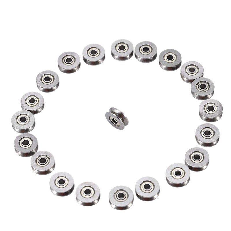 SV-20Pcs V Groove Bearing 3X12X4mm Carbon Steel Durable V Groove Ball Bearing Pulley for Rail Track Linear Motion Systems