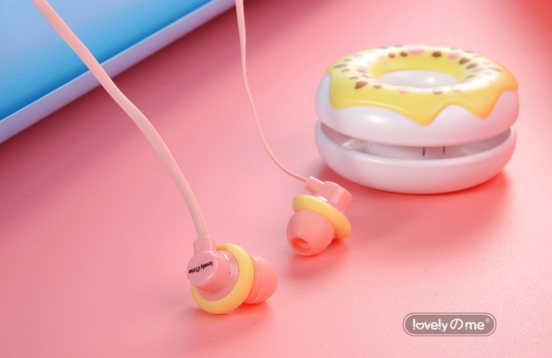 Auricolari In-ear - Mini Cuffie Cablate con Scatola Portaoggetti Donuts - Universali: Rosa