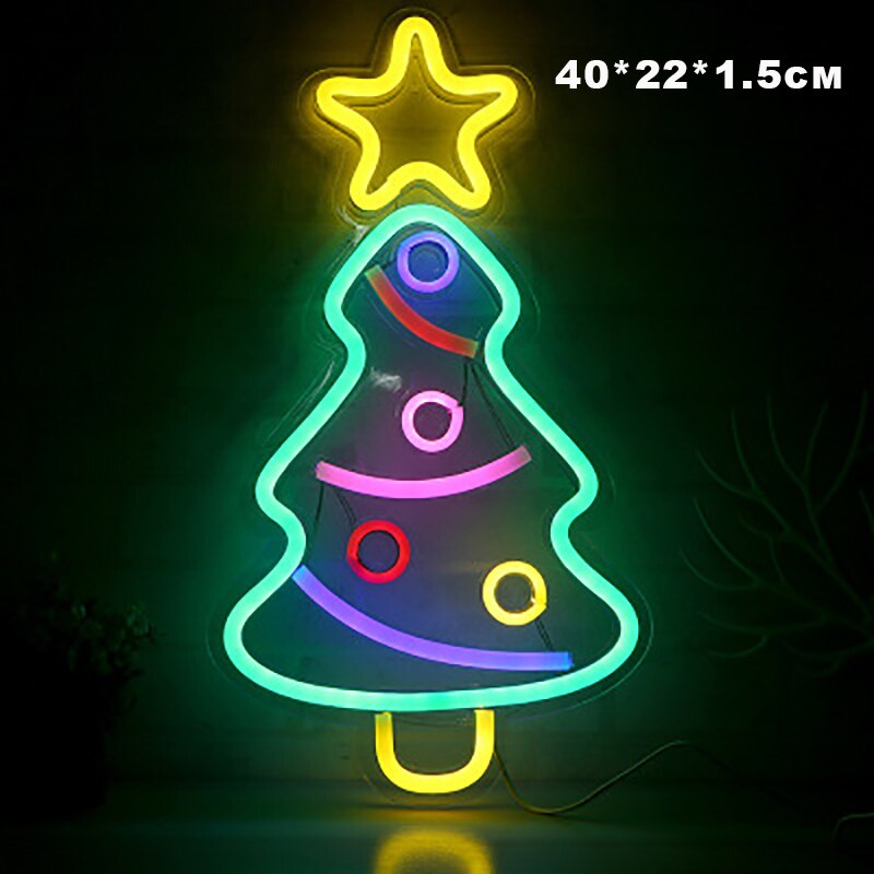 Signe lumineux néon Led, Cactus, ananas, cocotier, Popsicle, arbre de noël, Rose, panneau mural, alimentation Usb, décor: Christmas tree