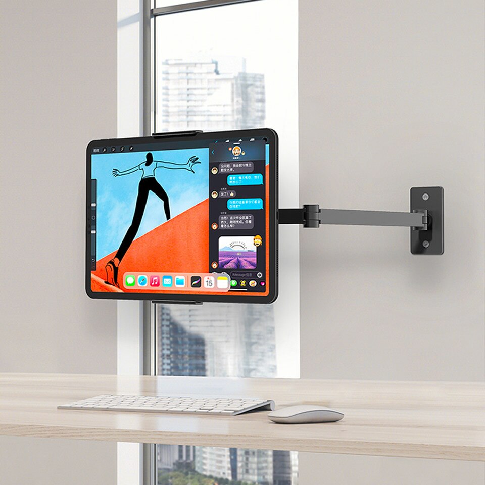 Lange Arm Wall Mount Tablet Stand Multi Hoek Verstelbare Drie As Aluminium Mobiele Telefoon Wall Mount Houder Voor Iphone ipad