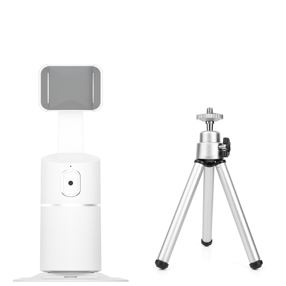 Estabilizador de cardán de seguimiento facial automático, trípode para teléfono, accesorios con rotación de 360 grados, seguimiento inteligente por Ia, foto, Vlog, grabadora de vídeo: White with Silver