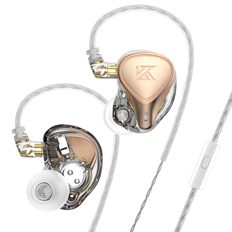 Kz zex pro in-ear hifi headset elektrostatisk +dynamisk+balanceret øretelefon støjreducerende sportsspil aftageligt kabel kz edx eds: Guld mikrofon