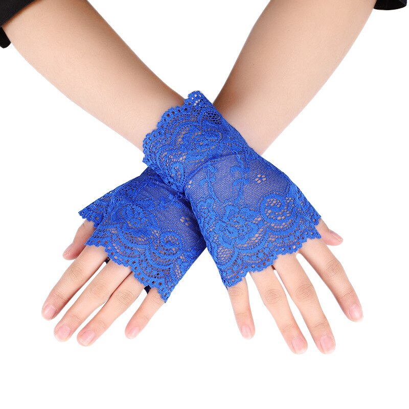 Short Lace Fingerless Gloves for Women Gothic Punk Rock Costume Fancy Harajuku Floral Lace Gloves Alt Goth Clothes Accessories: Blue