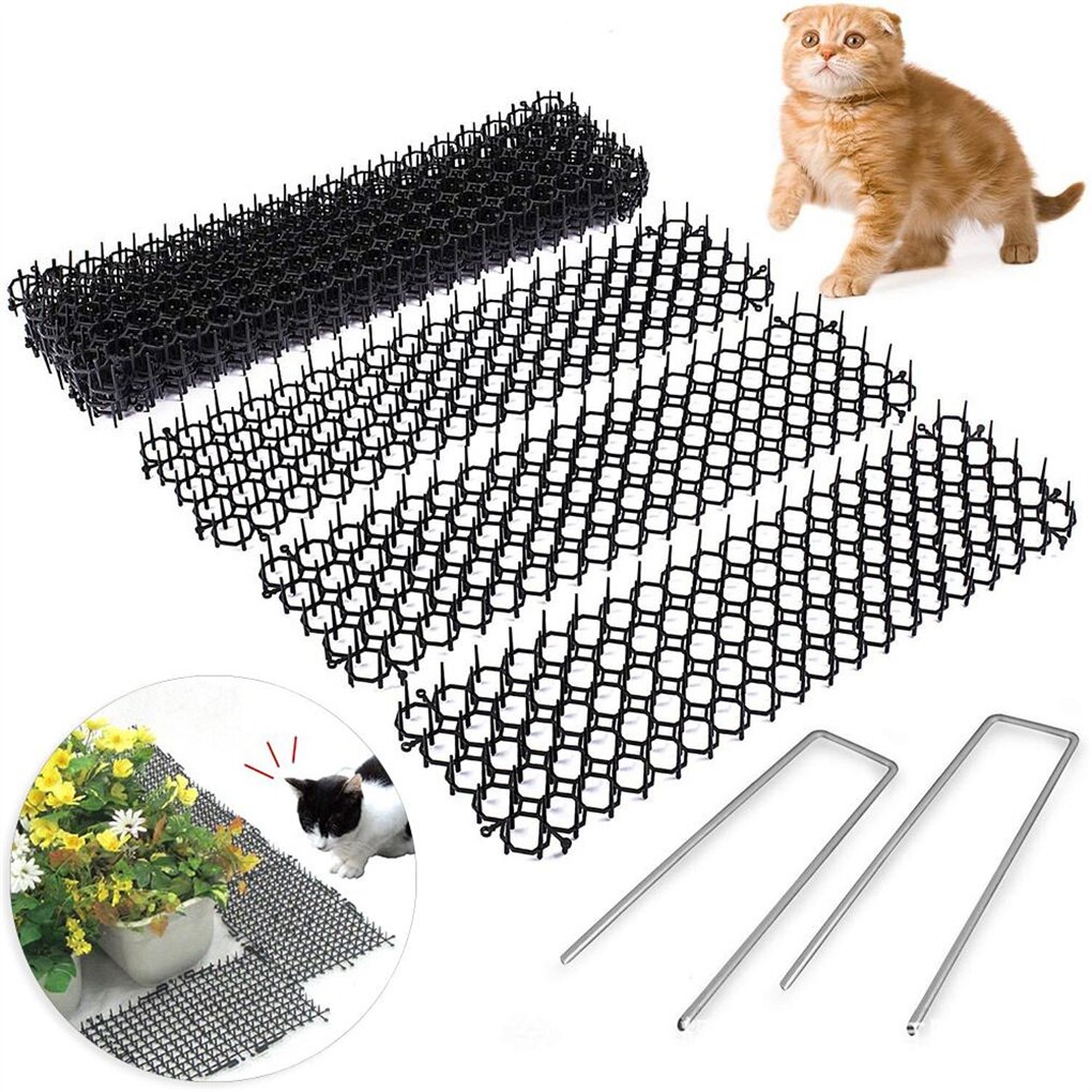 10Pcs Garden Spike Mats with U-shape Hooks Lawn Backyard Animal Plastic Prickle Strips Household Gardening 13x47cm