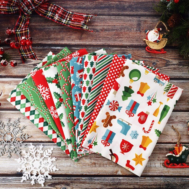 10 Stuks Kerst Katoen Pleinen 50X50 Cm Voorgesneden Quilten Stof Patchwork Sneeuwvlok Print Stof