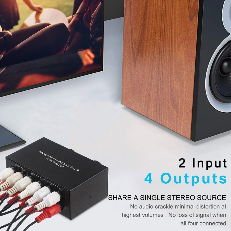 4-weg RCA Stereo Schakelaar Bidirectioneel 4 In 2 Uit/2 In 4 Uit R/L Switcher Dropsale