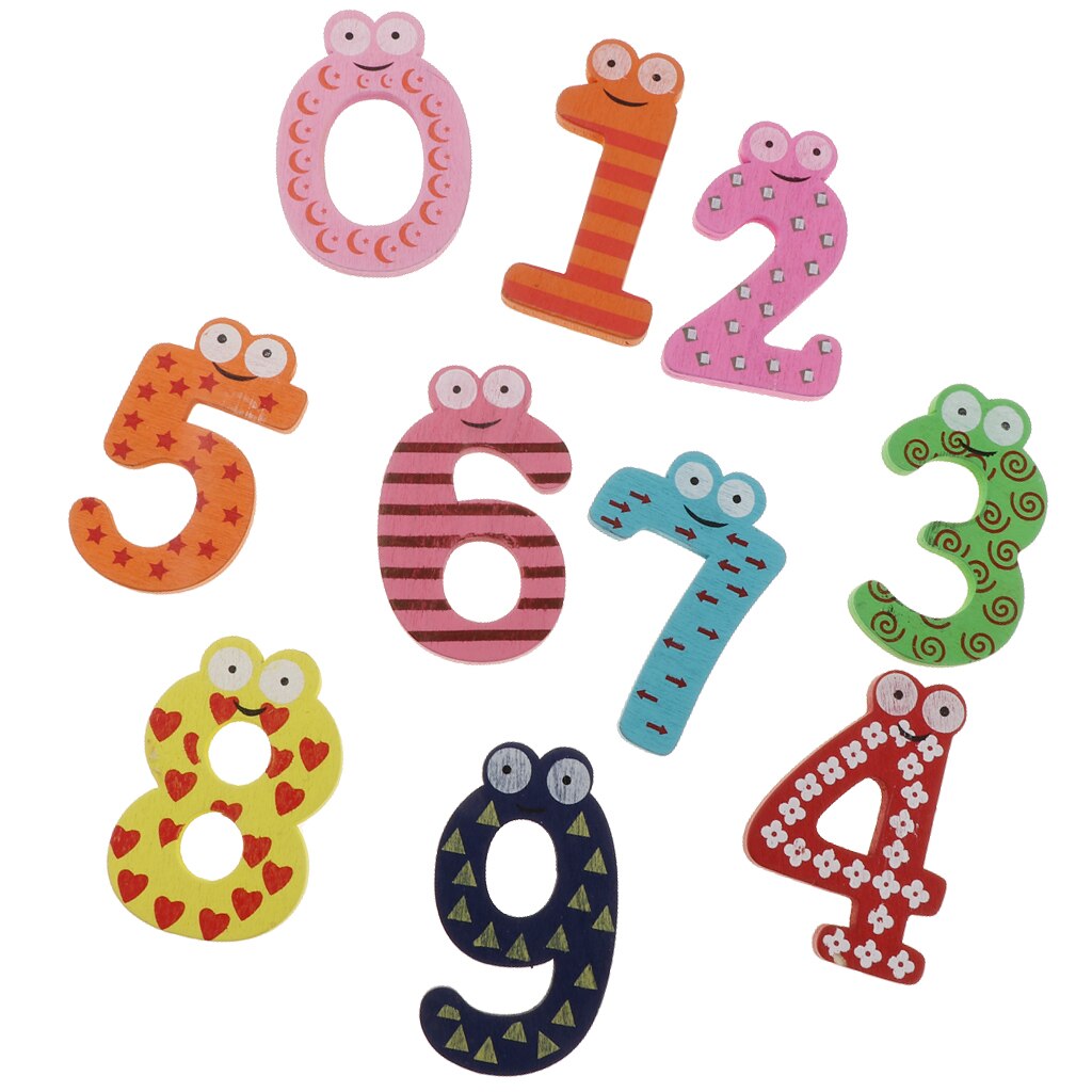 Math 0 - 9 Wooden Magnetic Number Blocks Cartoon Fridge Magnet Learning Toys