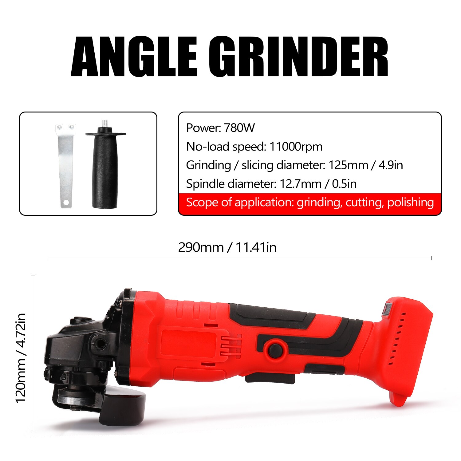 KKMOON Portable 780W DIY Brushless Cordless Impact Angle Grinder Electric Polisher Variable Speed Cutting Machine Power Tool