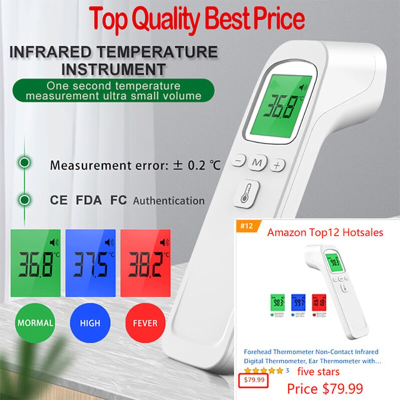 Fingertip Pulse Oximeter OLED Display Finger Clip Oximetro HRV SpO2 PR PI Respiratory Rate Sleep Monitor + Infrared Thermometer: Gold