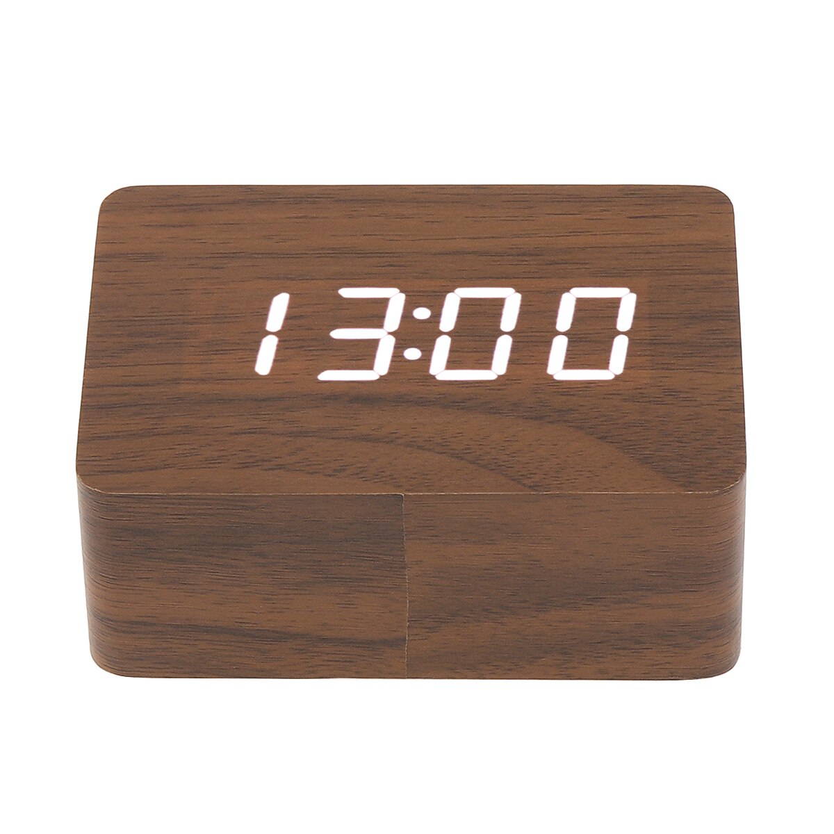 Alarm Clock LED Wooden Watch Table Voice Control Digital Wood Electronic Desktop Clock Multicolor Rectangle Table Desktop Clocks: Dark Wood