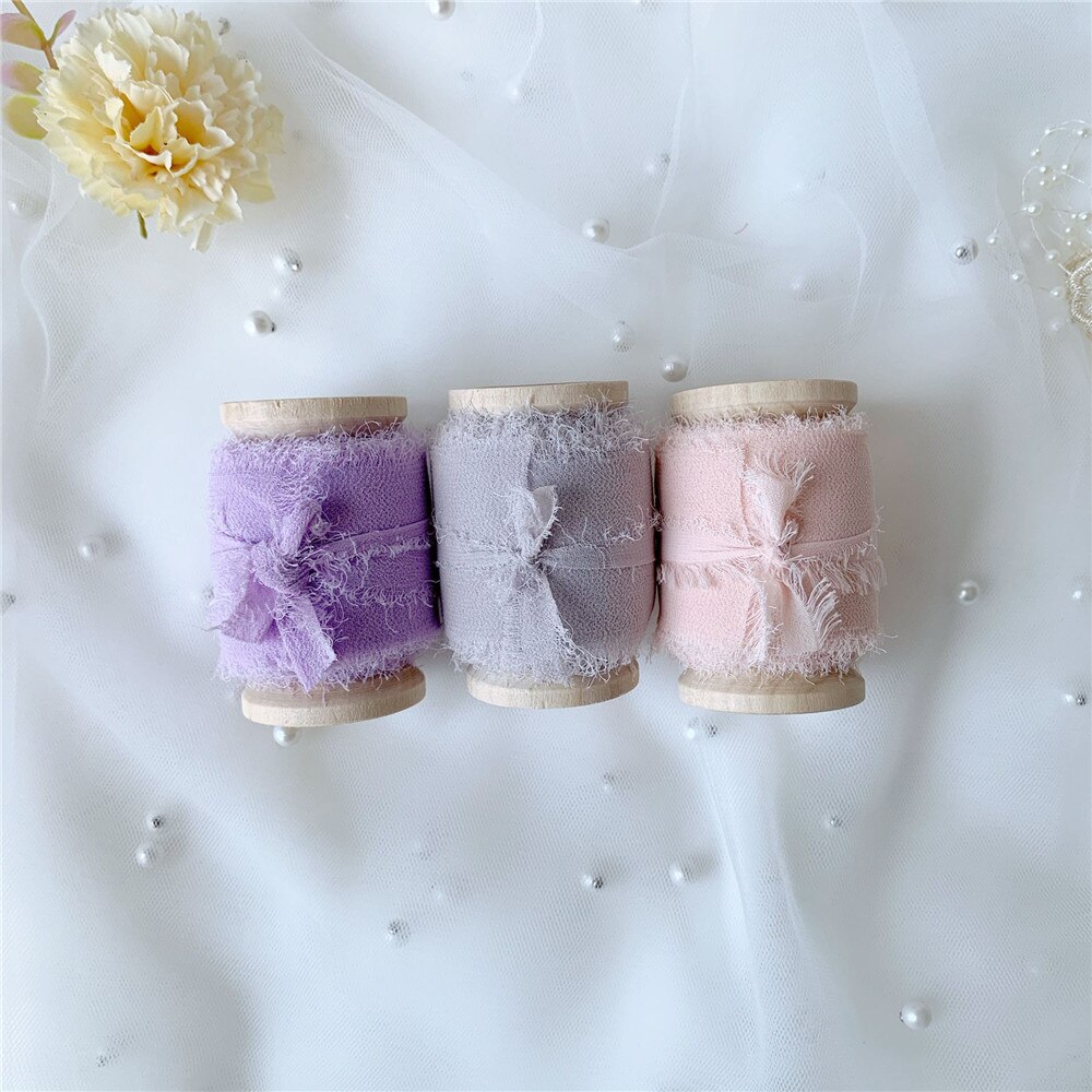3 Rollen/Set Roll Ins Stijl Handgemaakte Chiffon Verzwakte Randen Zijden Lint Bruiloft Boeket Streamers Fotografie Styling, cadeaupapier: set 10