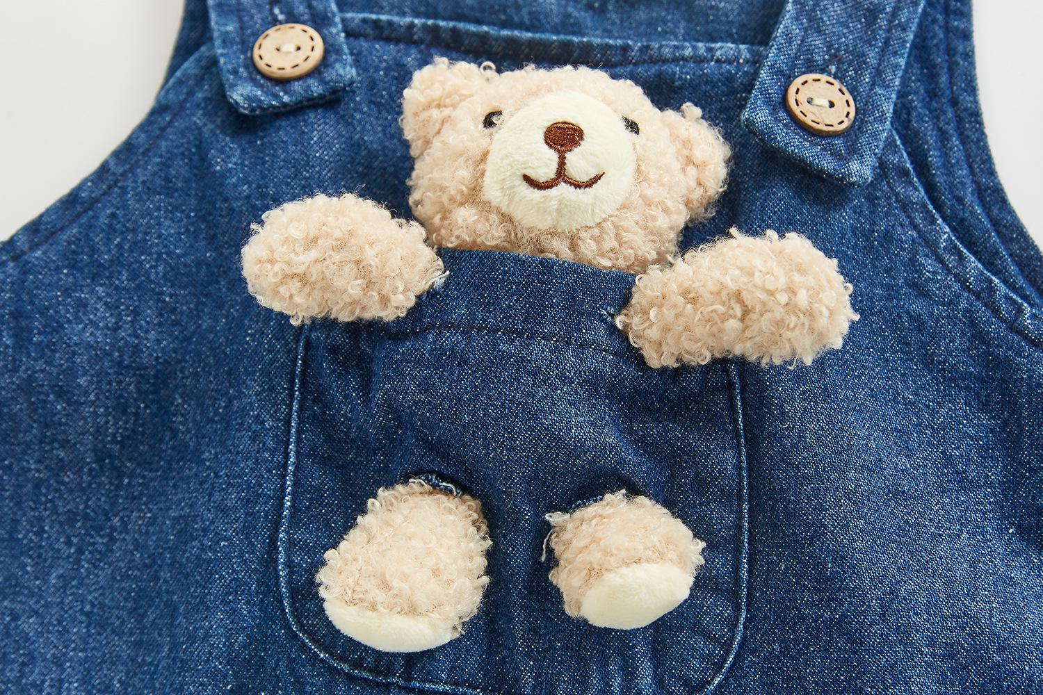 2021 autunno nuova tuta da bambino pantaloni da bambola simpatici cartoni animati per ragazzi e ragazze tuta di jeans pantaloni Casual per bambini Jean 6M-3T: blue / 3T  100cm