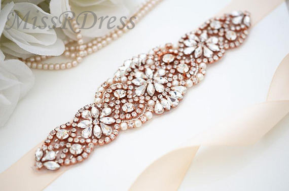 Missrdress brudekjole bælte krystal bælte rosa guld rhinestones krystal perler brude sash til brudekjole brude bælte  jk837